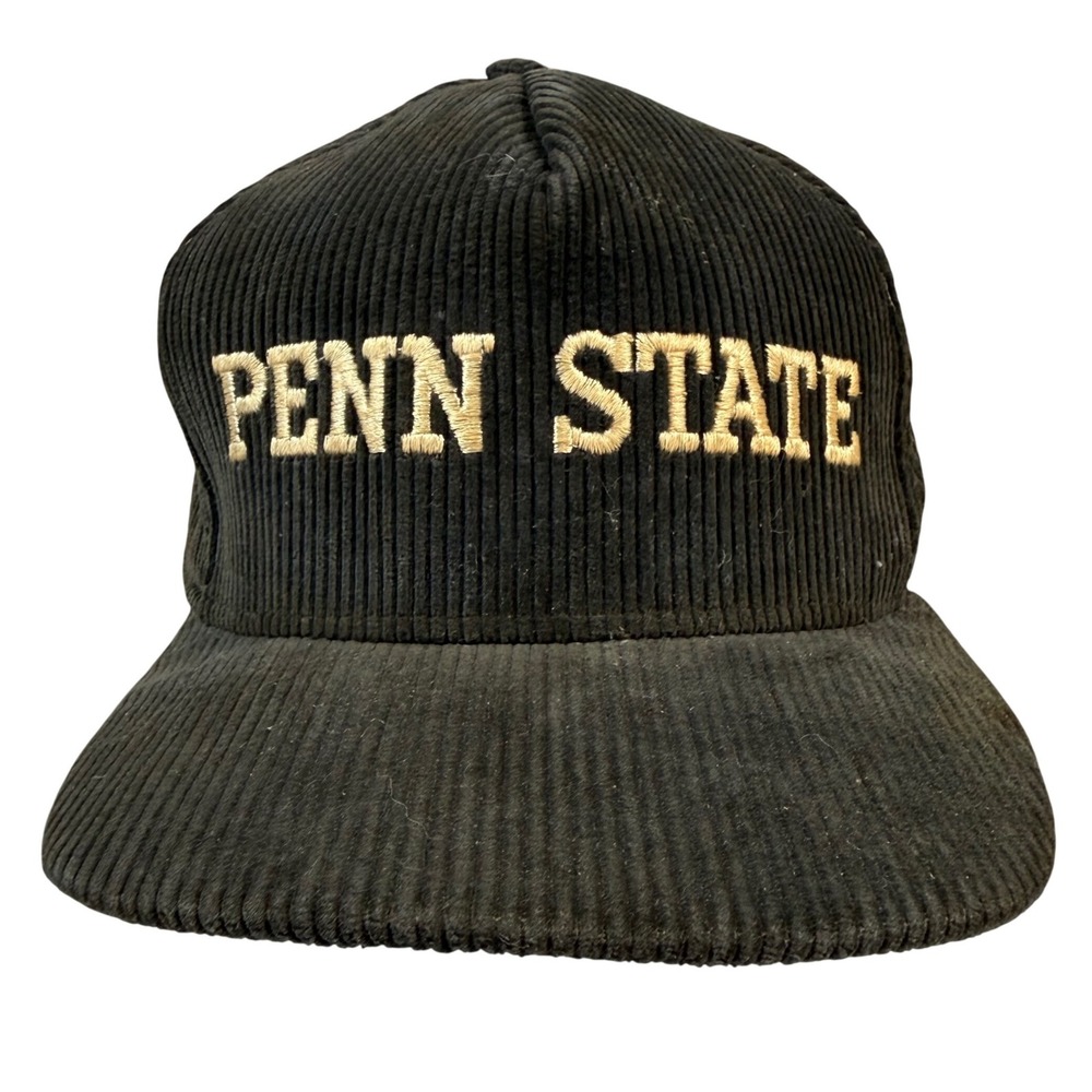 Penn State Mens Dark Navy Blue Corduroy Vintage Snapback AJD 80s Made In USA Cap